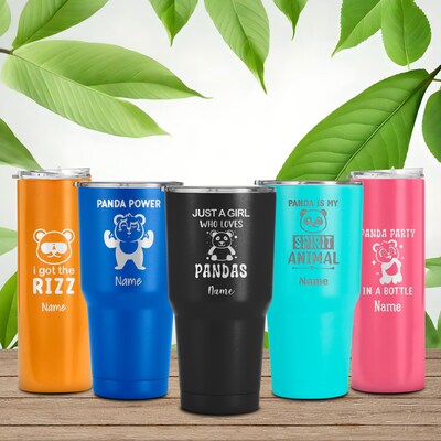 Personalized Panda Tumbler, Laser Engraved Travel Mug, Animal Lover Gift, Custom Double Insulated Drinkware, Coffee Cup, Panda Lover Gift - image1